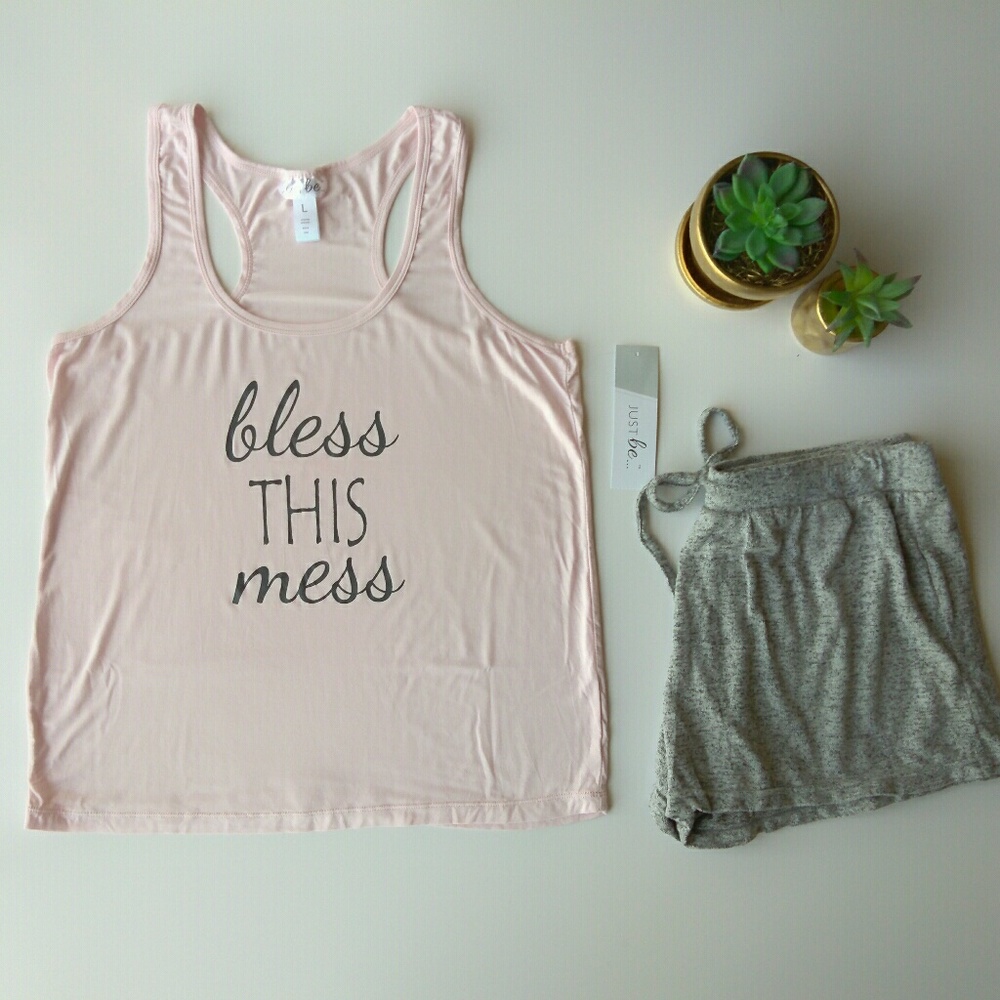 Bless this Mess Blush and Grey Sleep Pajama Set - Picture 3 of 8